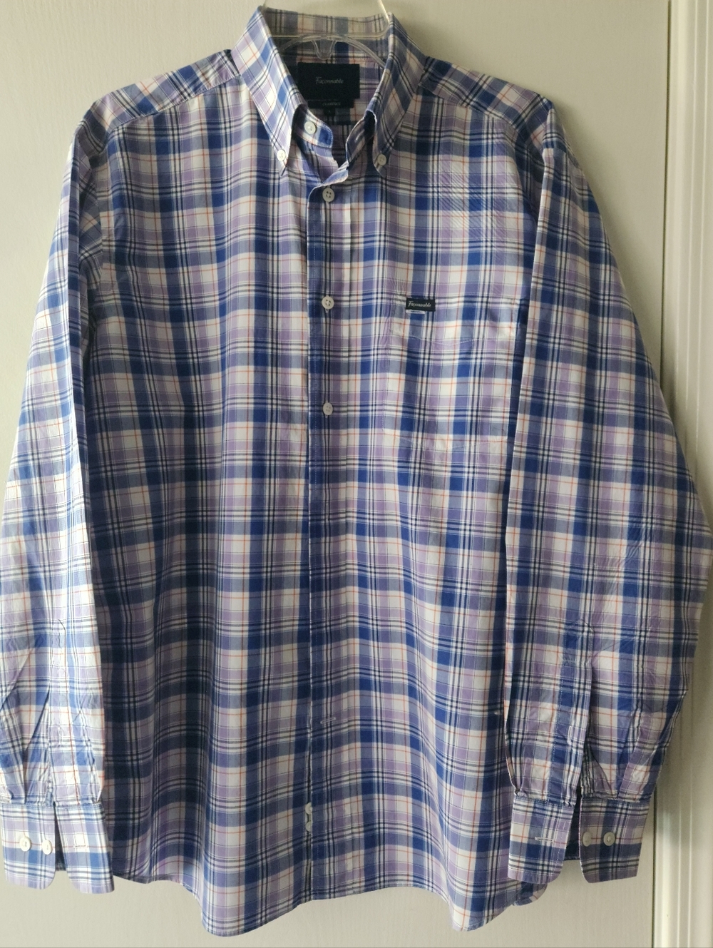Faconnable Button Down Blue Plaid Shirt Men's Size Large EUC $38